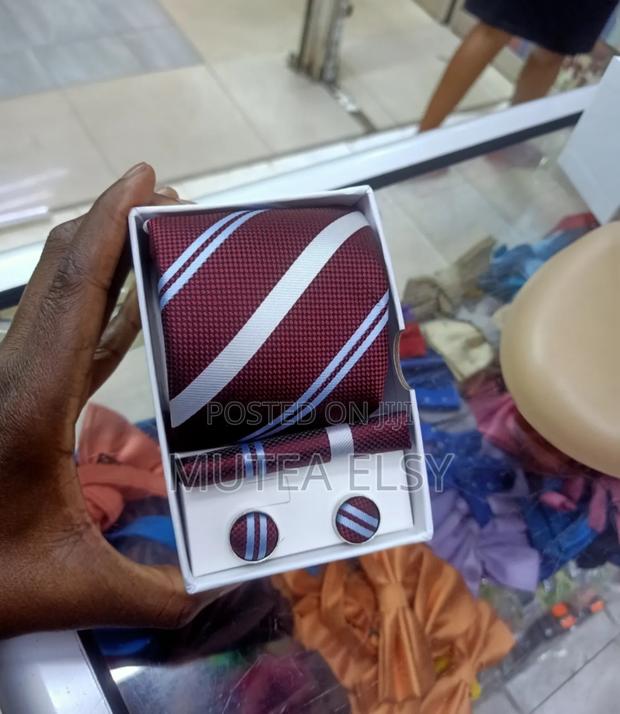 Maroon,White Blue Striped Executive Tie Sets - thumbnail 3