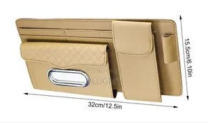 Leather Car Sun Visor Organizer Storage Bag With Tissue Holder