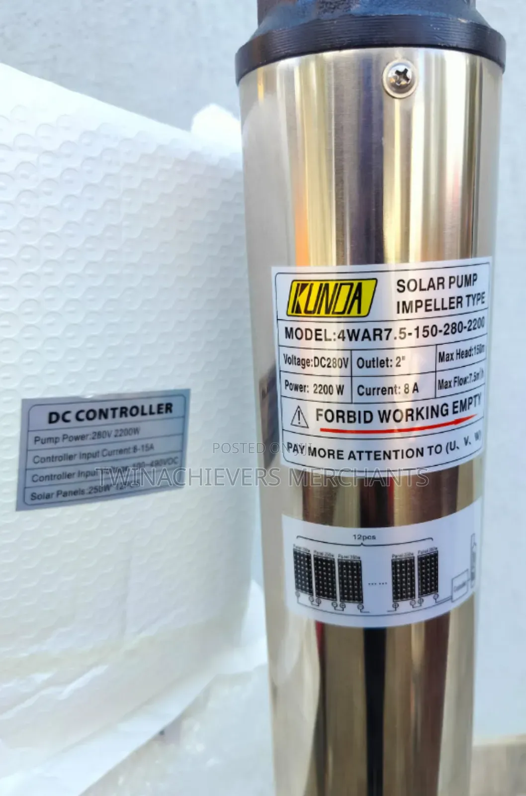 Dc Solar Submersible Water Pump 150mtrs 2200w 280v