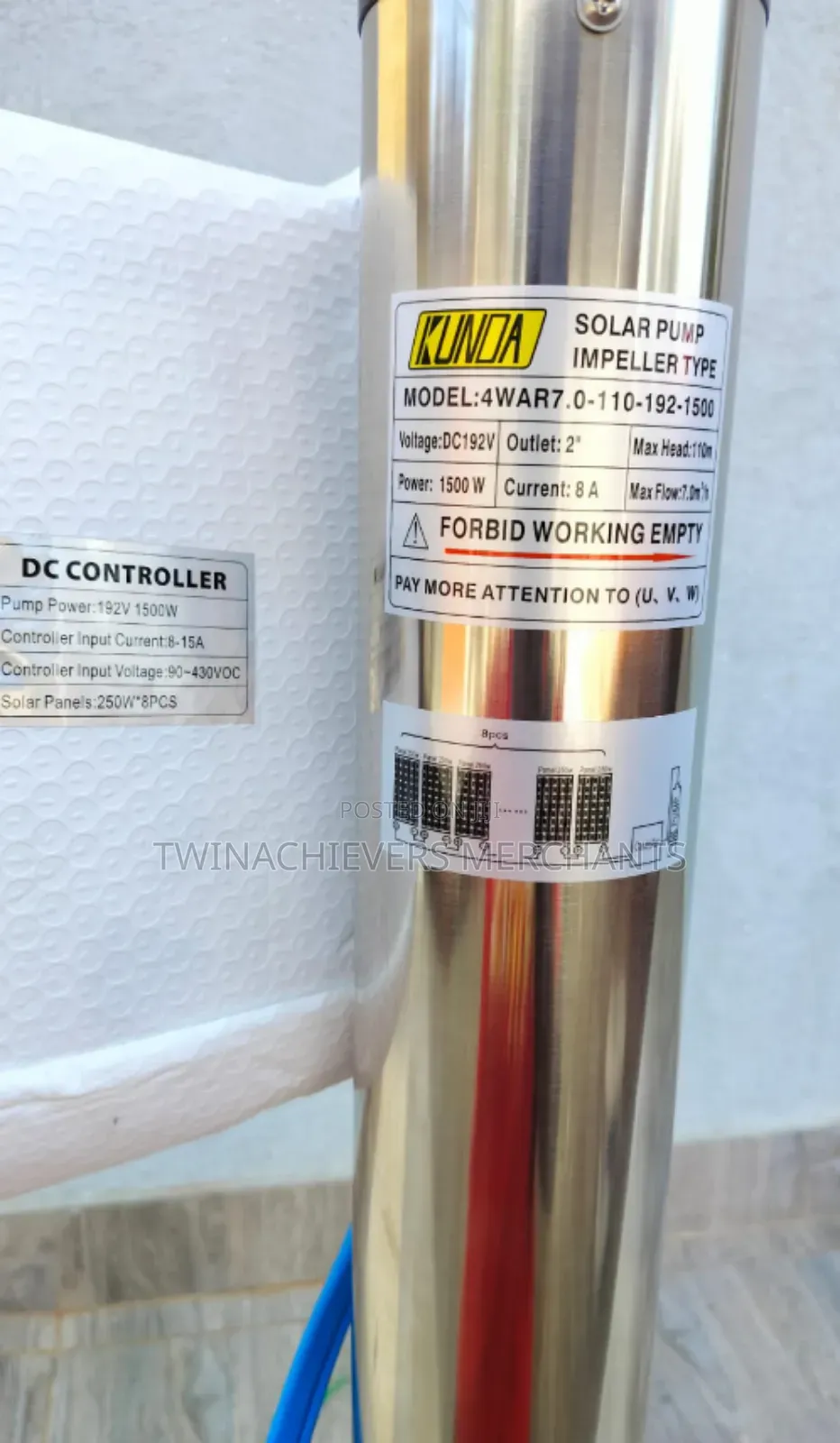 Dc Solar Submersible Water Pump 110mtrs 1500w 192v