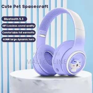 Akz-08 Cute Pet Ear Bluetooth 5.3 Wireless Foldable Over-ear Headset