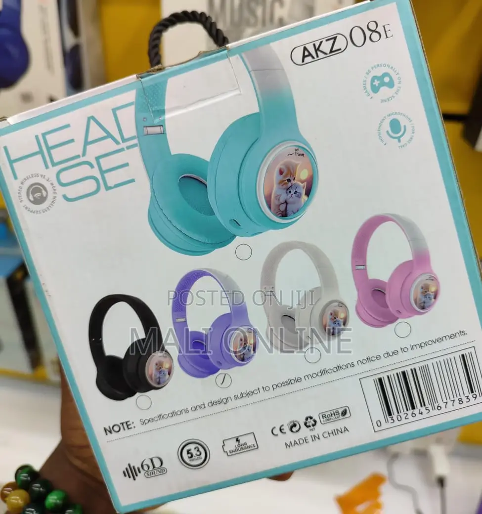 Akz-08 Cute Pet Ear Bluetooth 5.3 Wireless Foldable Over-ear Headset