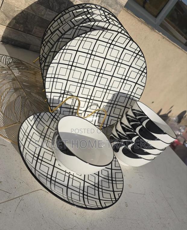 Black White 12pcs Dinner Set - main view