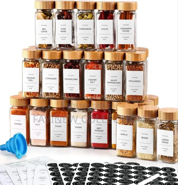 12pc Spice Jars/Containers With Bamboo Lid and Pen+Label Stickers