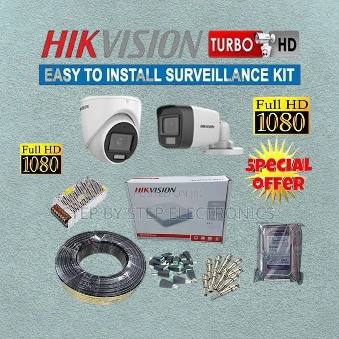 Hikvision 2 Cameras 1080p Full Hd 2mp CCTV Security System Full Kit