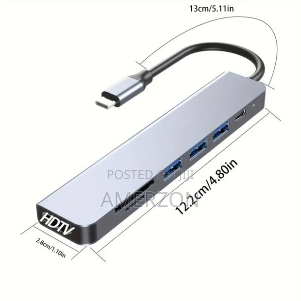 Hub 6 in 1 Usb Type C Adapter Hdmi Sd/Card Reader Docking Station - thumbnail 2