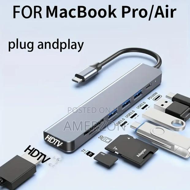 Hub 6 in 1 Usb Type C Adapter Hdmi Sd/Card Reader Docking Station - thumbnail 3