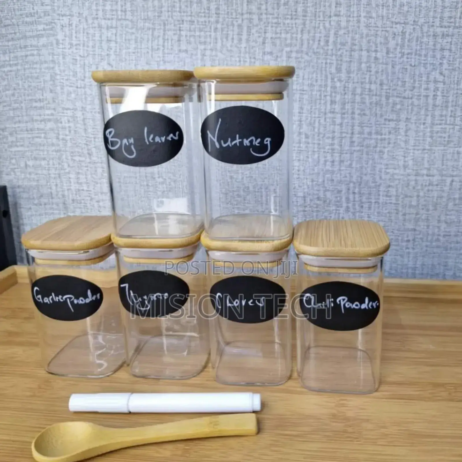 *6-Pack Square Glass Jars With Bamboo Lid and Spoon* * 