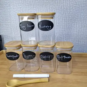 *6-Pack Square Glass Jars With Bamboo Lid and Spoon* * 