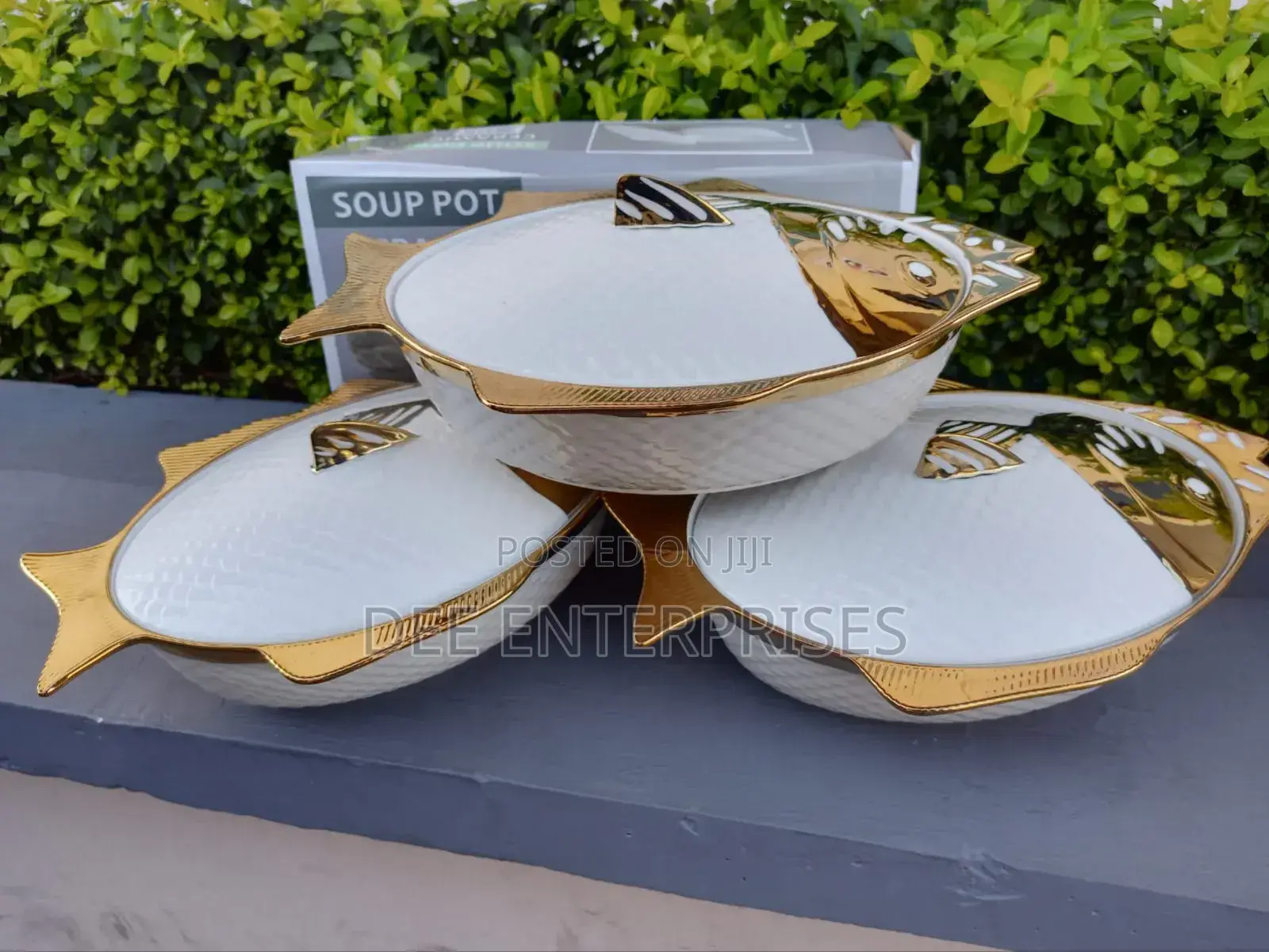 Gold Rimmed Fish Shaped Serving Bowl