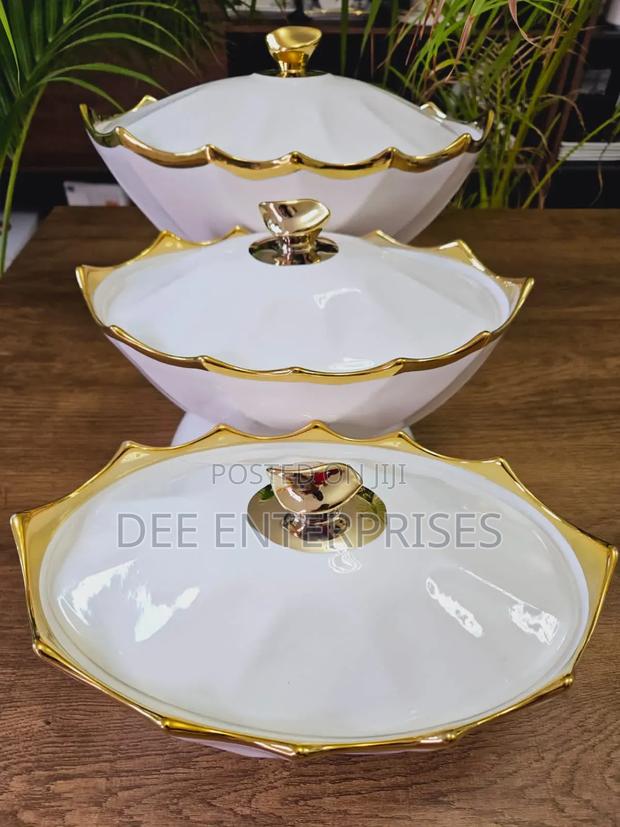 Gold Rimmed Classy Serving Bowls 3pcs - main view