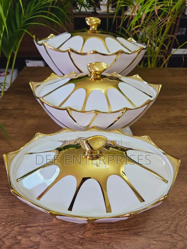 Gold Rimmed Classy Serving Bowls 3pcs - thumbnail 3