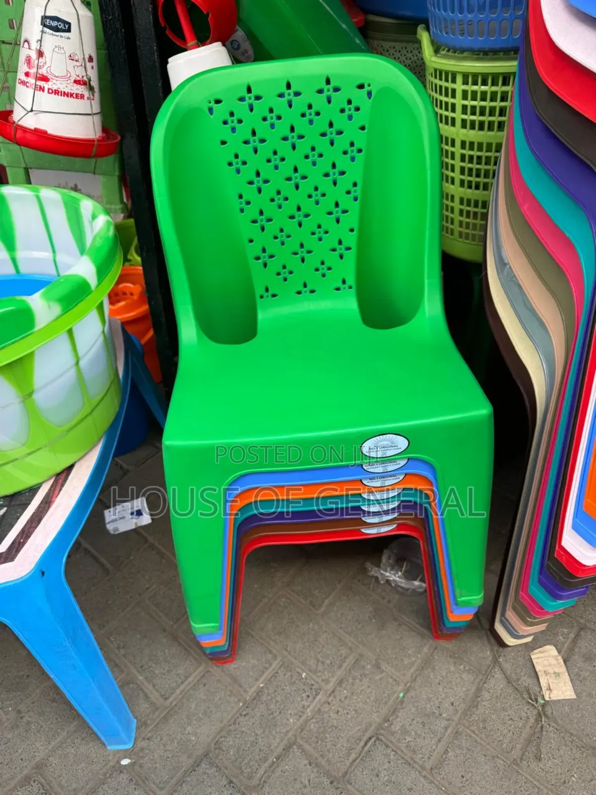 Green Armless Skyplast Plastic Chairs.Strong and Durable Chairs