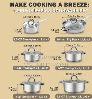 12 Pieces Eb3720 Edenberg Stainless Steel Cookware