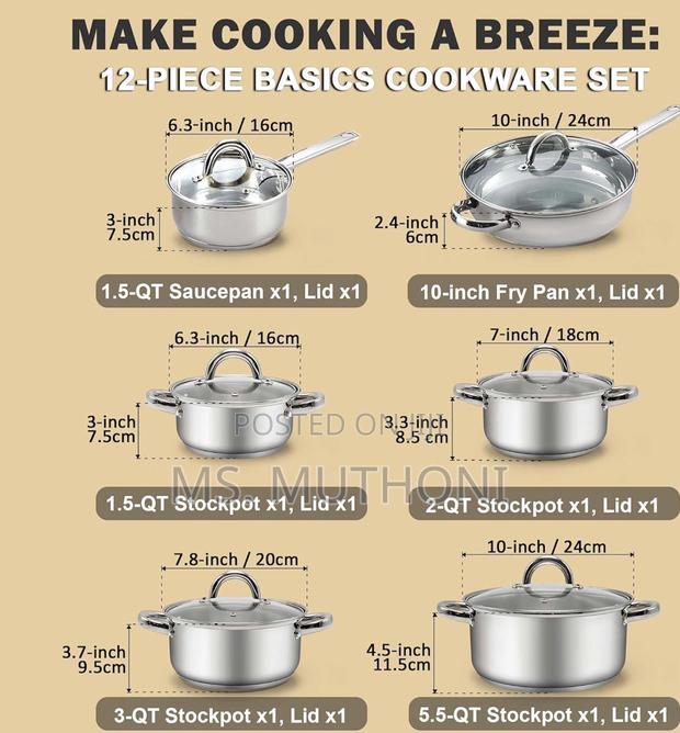 12 Pieces Eb3720 Edenberg Stainless Steel Cookware - thumbnail 2