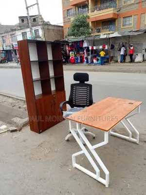 Headrest Office Chair With Shelf +Metallic Study Desk