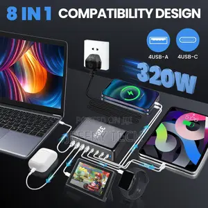 320w Usb C Charger Charging Station, 4 Ports Gan Fast Chargi