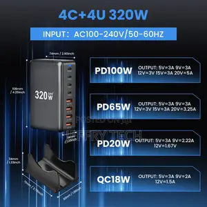 320w Usb C Charger Charging Station, 4 Ports Gan Fast Chargi