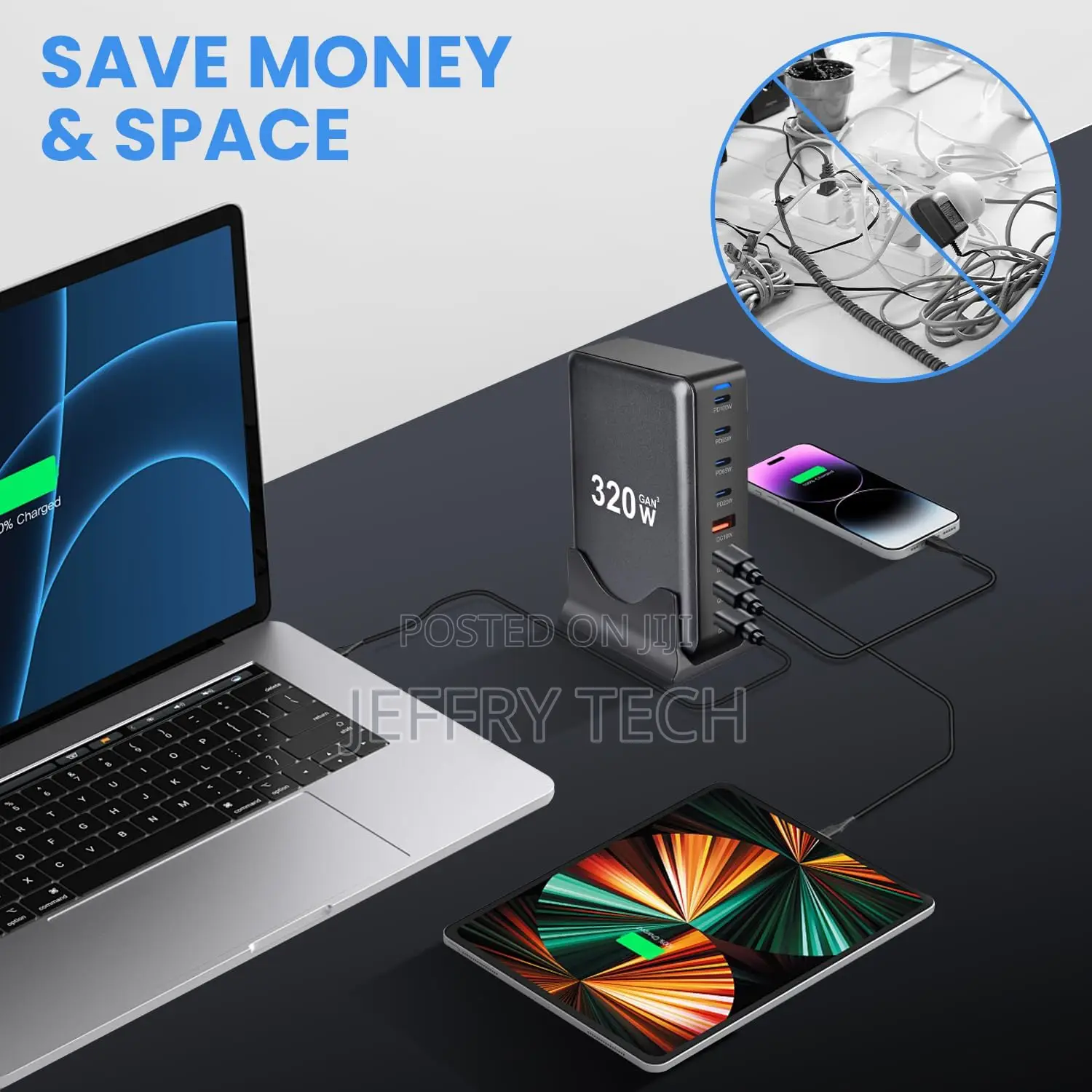 320w Usb C Charger Charging Station, 4 Ports Gan Fast Chargi