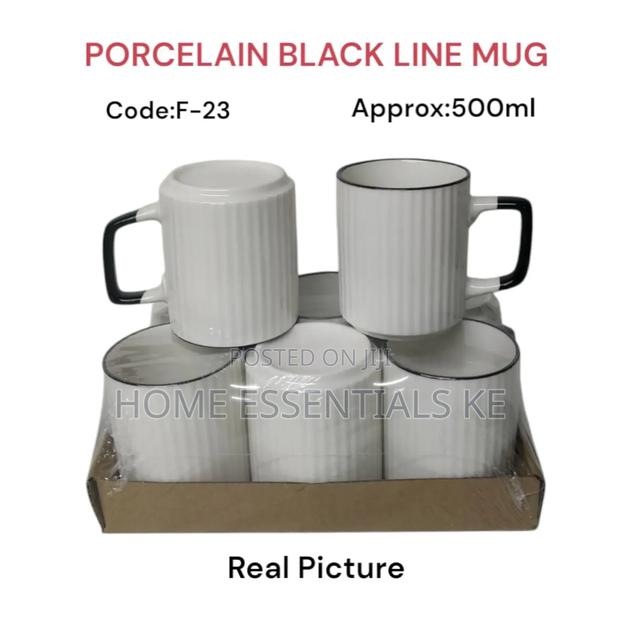 Porcelain Black Line Mug 6pcs