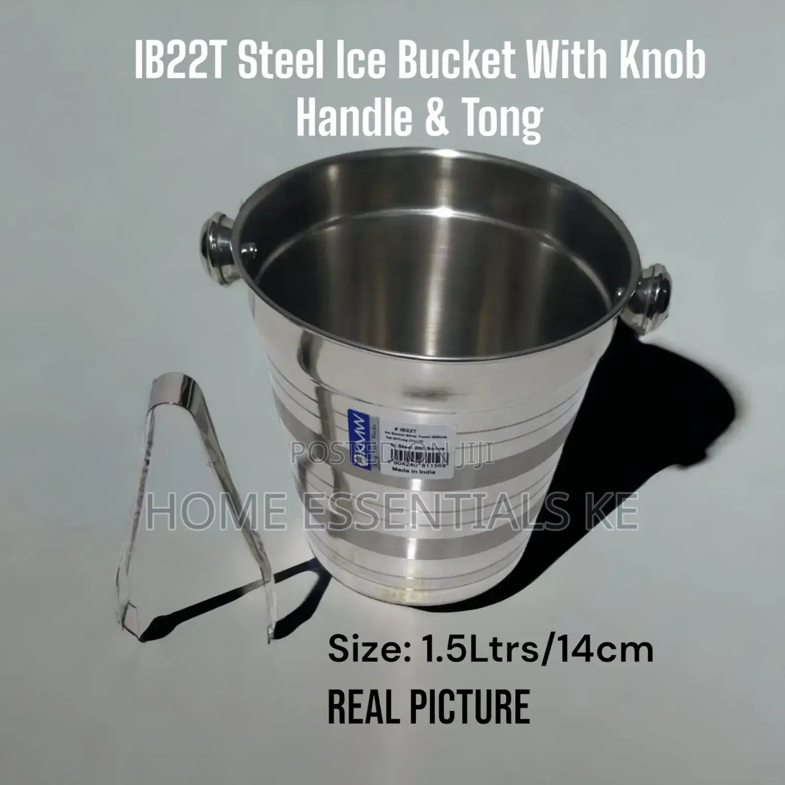 Steel Ice Bucket With Knob Handle Tong 1.5ltrs/ 14cm