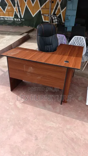 Clean Lshape Office Desk and Leather Office Chair