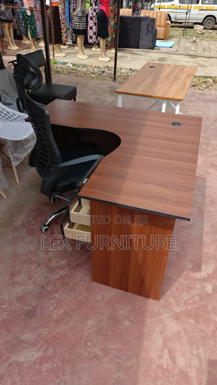 Walnut Lshape Office Table Plus Headrest Office Chair