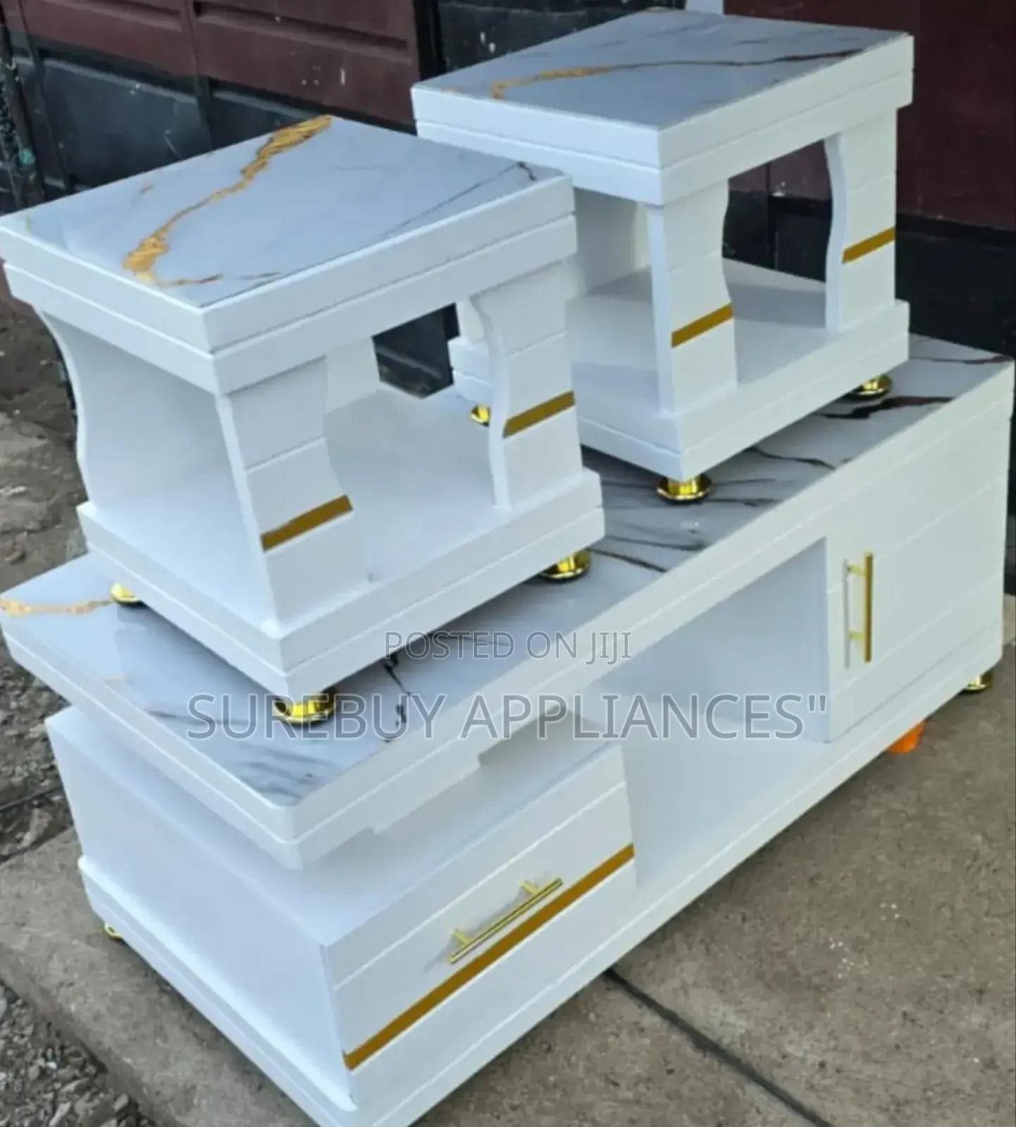 Coffee Table With Glass/Marble Topping With 2 Stools