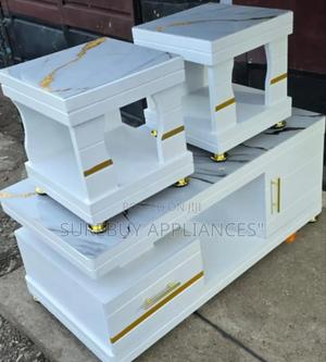 Coffee Table With Glass/Marble Topping With 2 Stools - thumbnail 2