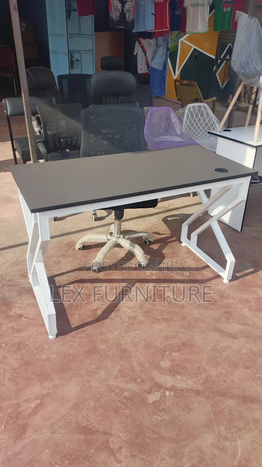 White Double Metallic Frame Office Table