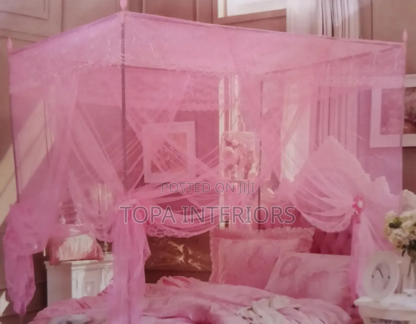 Baby Pink Four Stand Mosquito Nets
