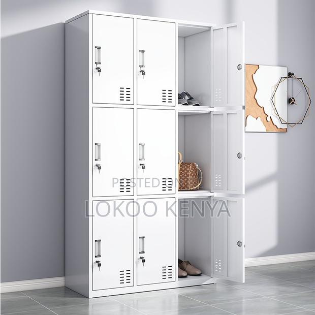 Office Cabinet: 9-Locker Whiter Steel Office Cabinet