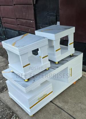 Coffee Table With Glass/Marble Topping With 2 Stools - thumbnail 2