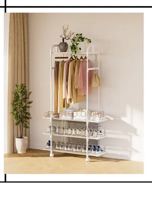 Modern Clothes Rack With 3 Metal Shelves
