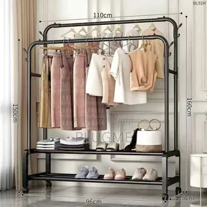 Advanced Double Layer Garment Rack Floor Standing Clothes Hanger