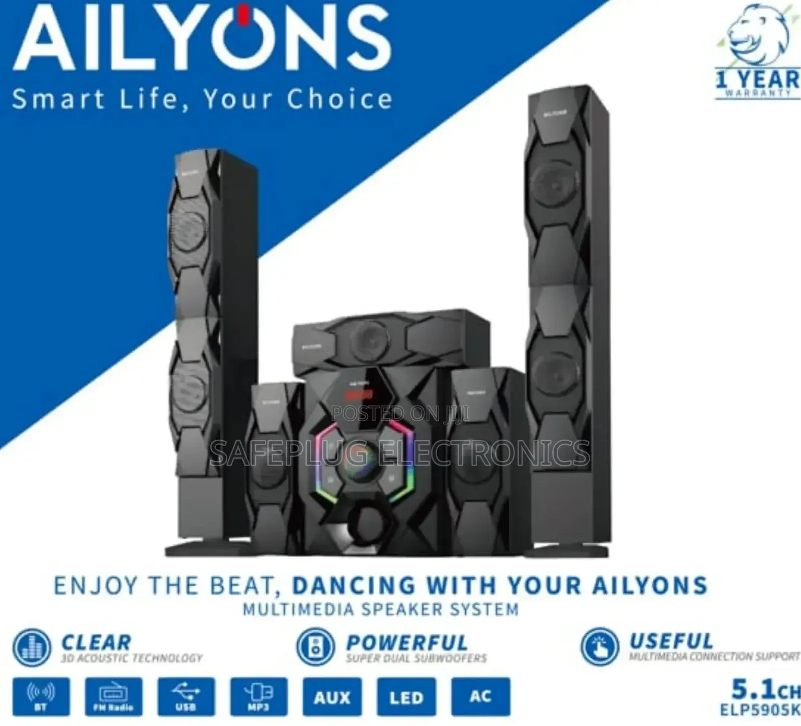 Ailyons Elp5901k 5.1ch Home Theater Multimedia Speaker Sound System