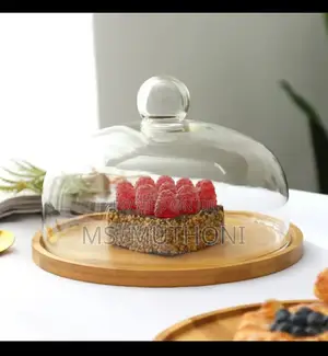 Borosilicate Glass Cake Dome With Bamboo Base Available 28cm / 26 Cm