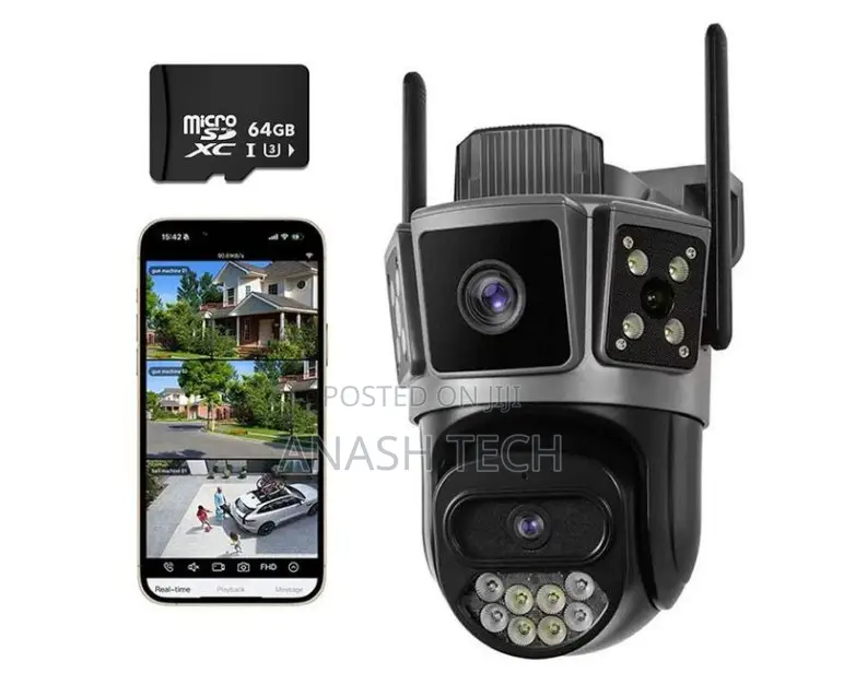  Dual-Lens Security Surveillance Camera - Outdoor, 3-Way View,