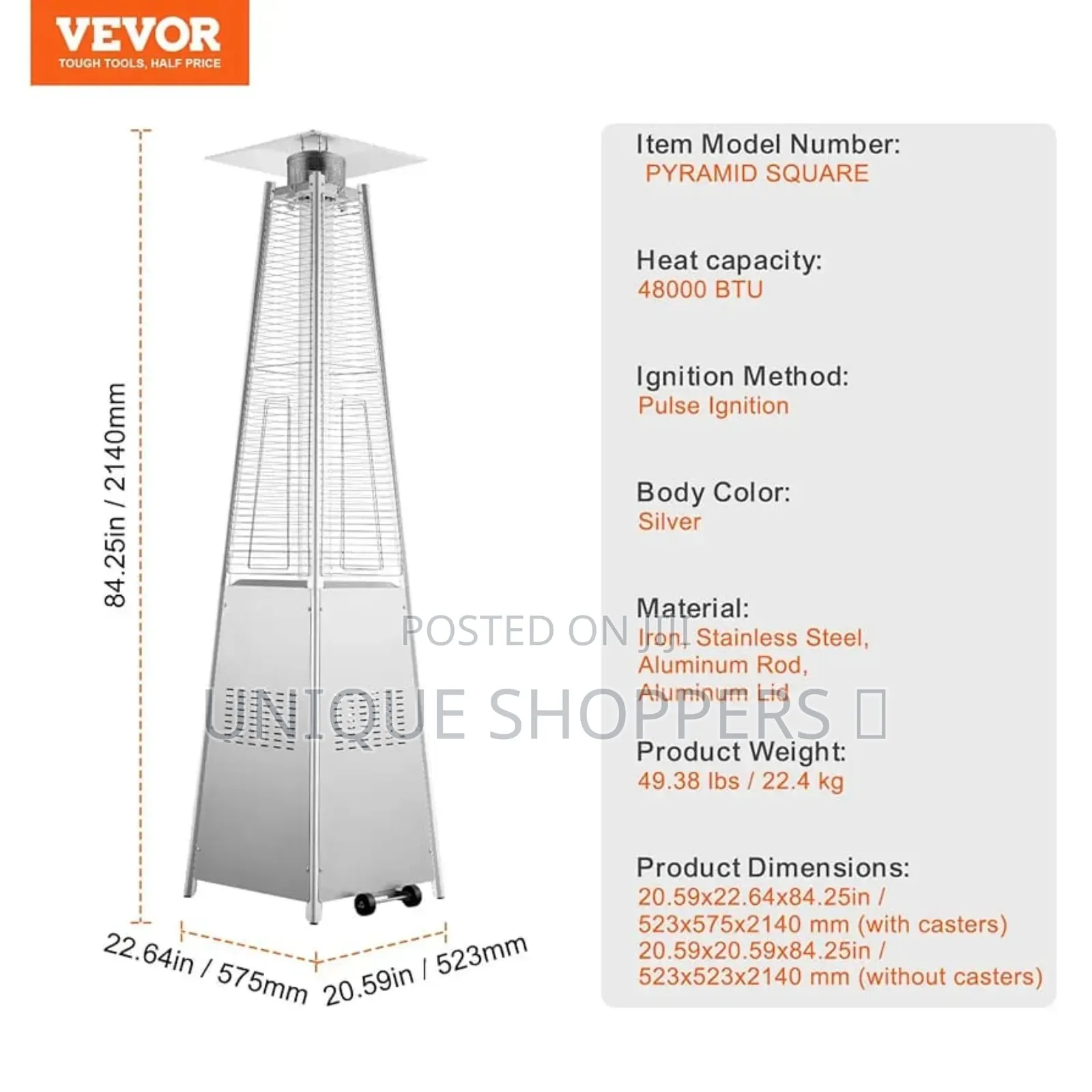 Silver Stainless Steel Pyramid Patio Heaters Ideal For Open