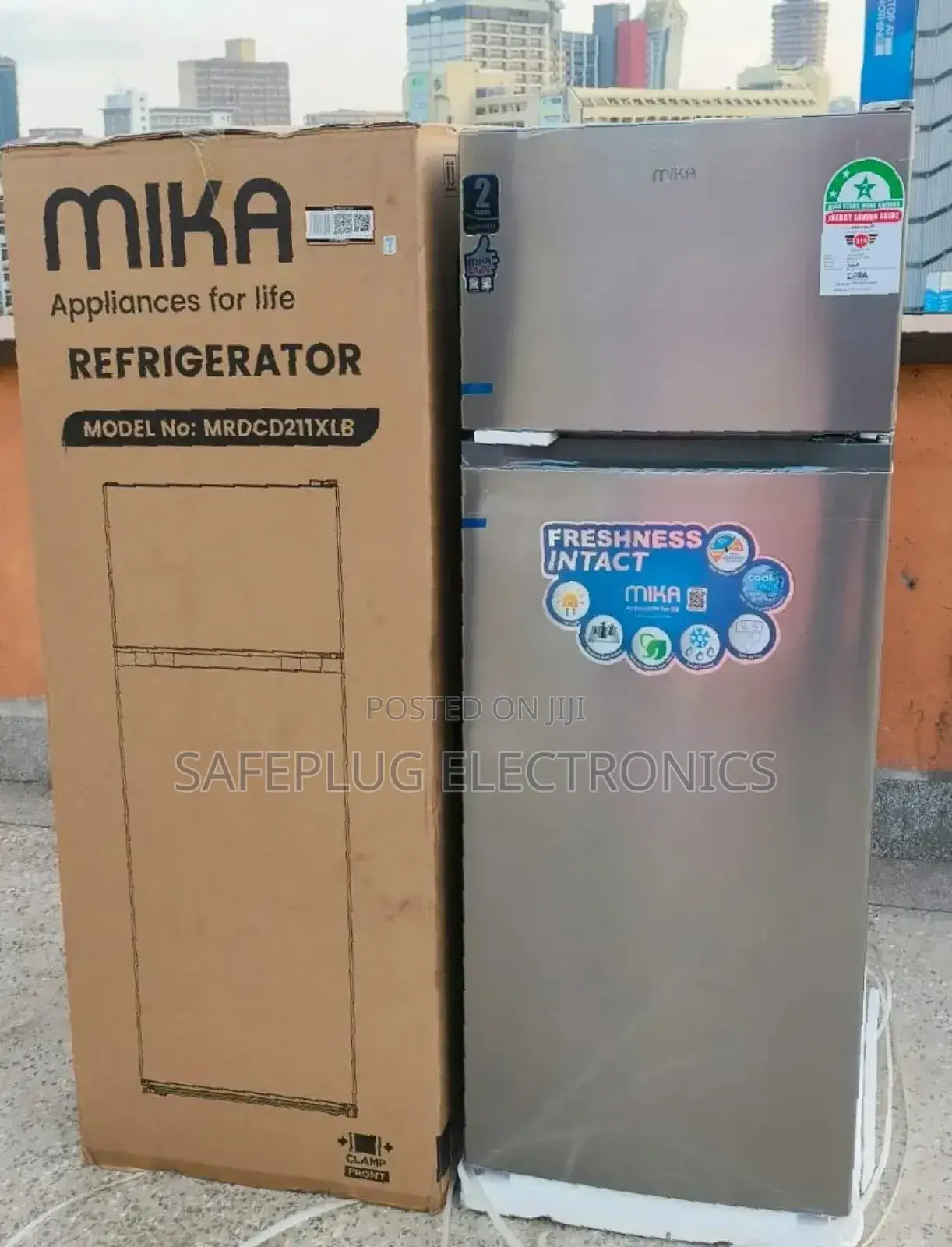 211 Litres Mika Double-Door Fridge With Top Freezer. Silver Grey