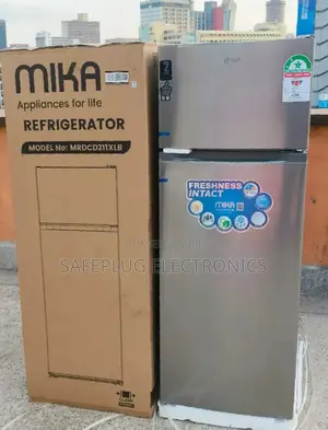 211 Litres Mika Double-Door Fridge With Top Freezer. Silver Grey