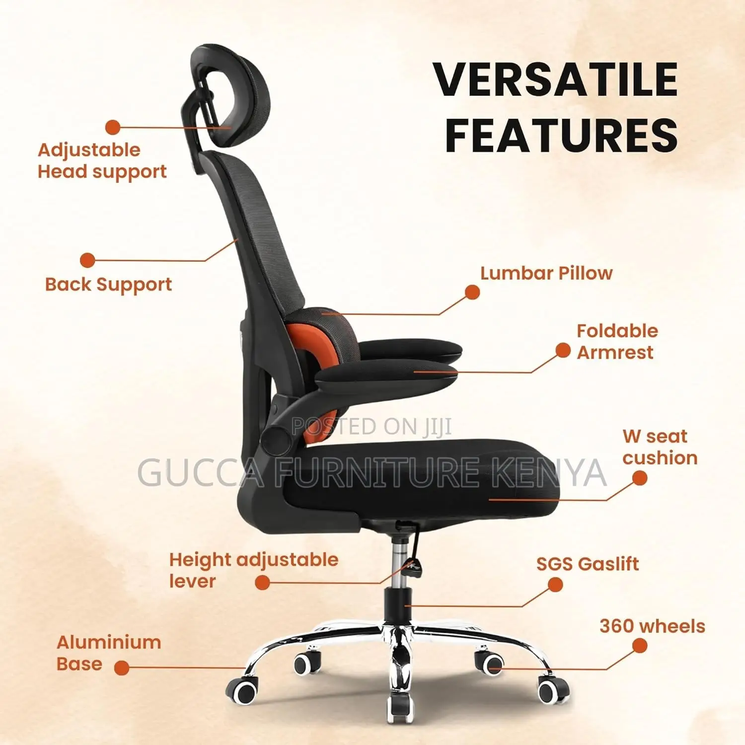 Office Chair: Adjustable Tall Modern Orthopedic Office Mesh Chair