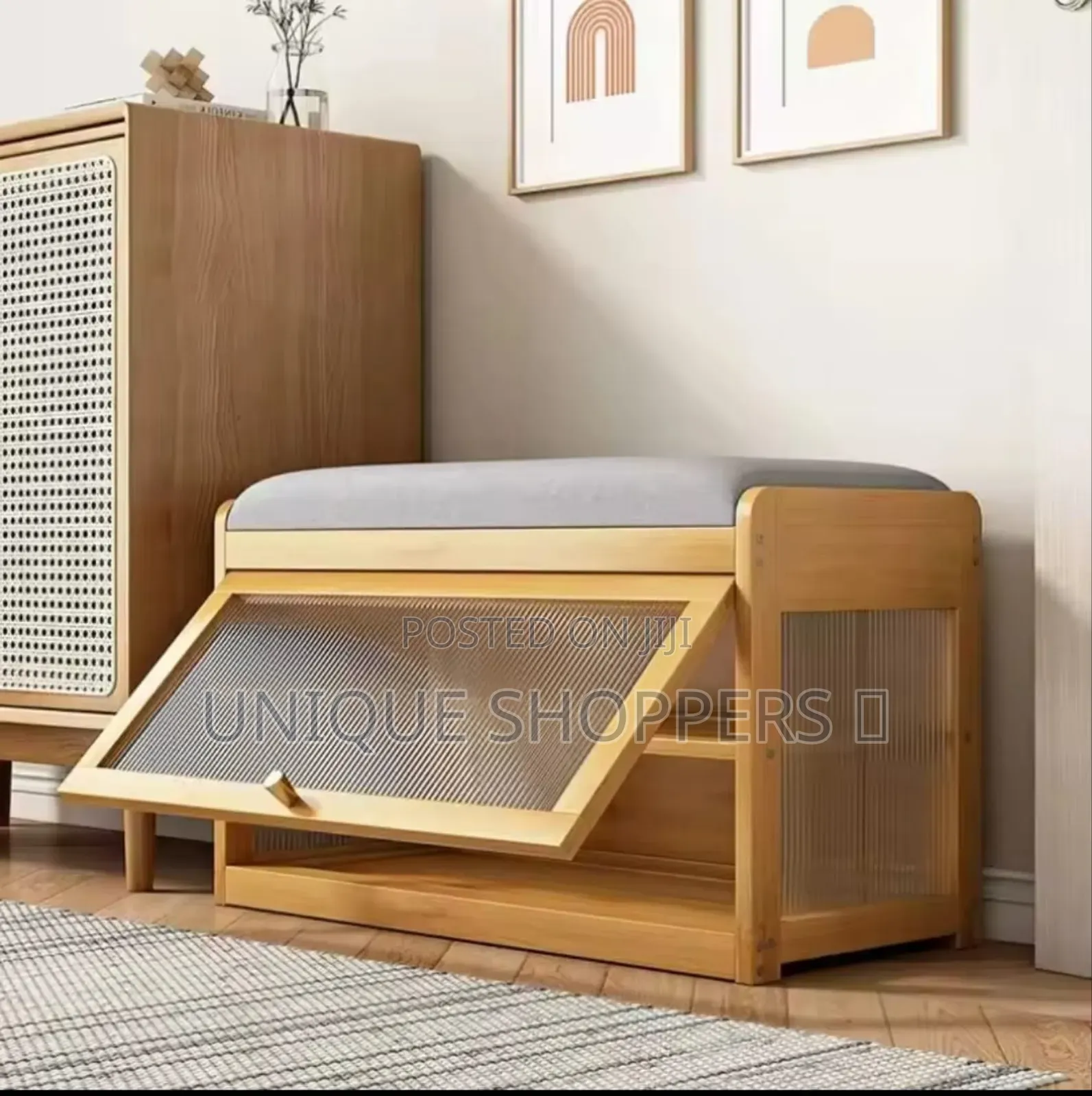Wooden Stool With Shoe Cabinet