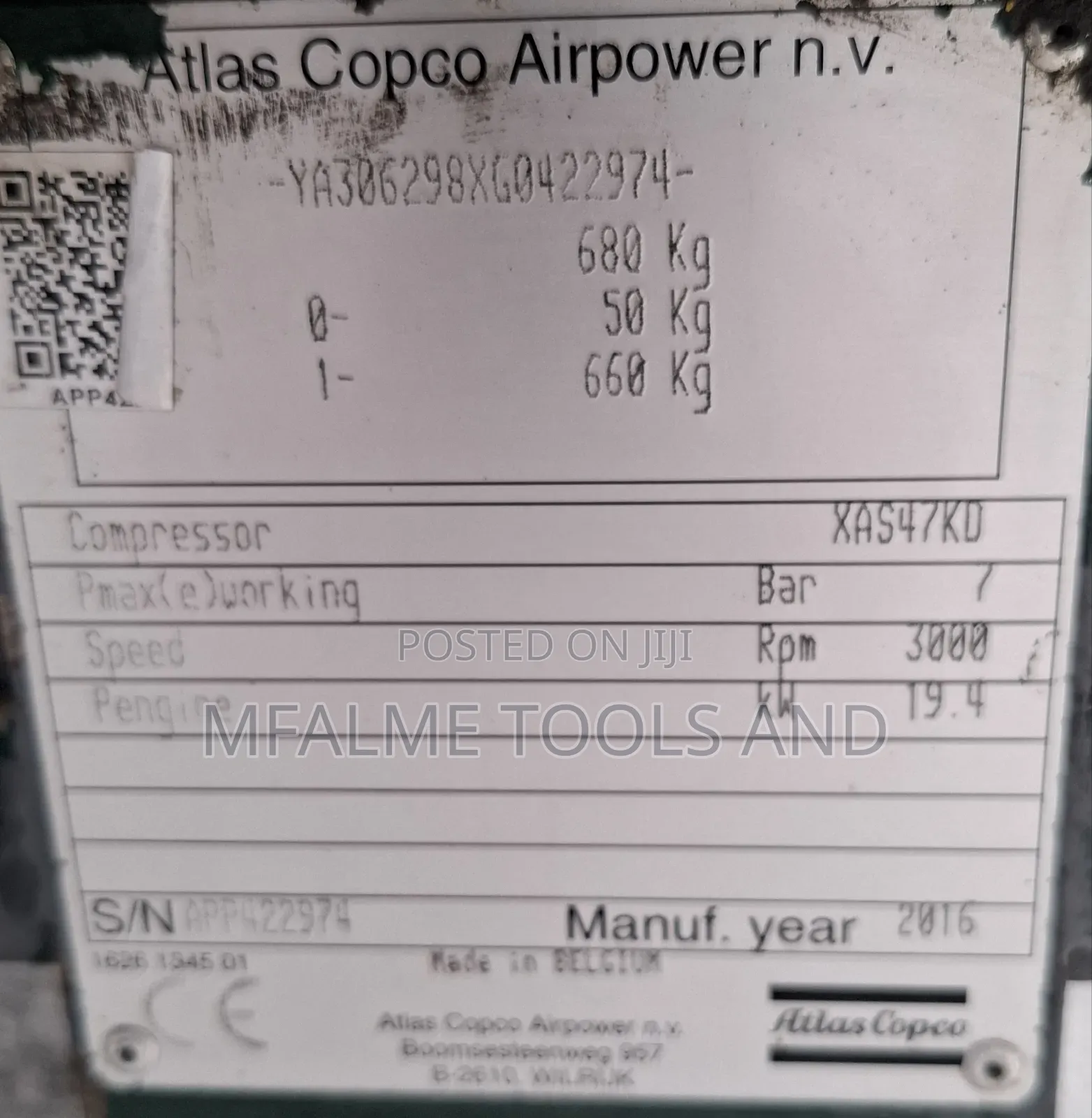 Compressor 2016 Atlas Copco Xas 47 3cyli Kubota Engine 7 Bars Ex-Uk
