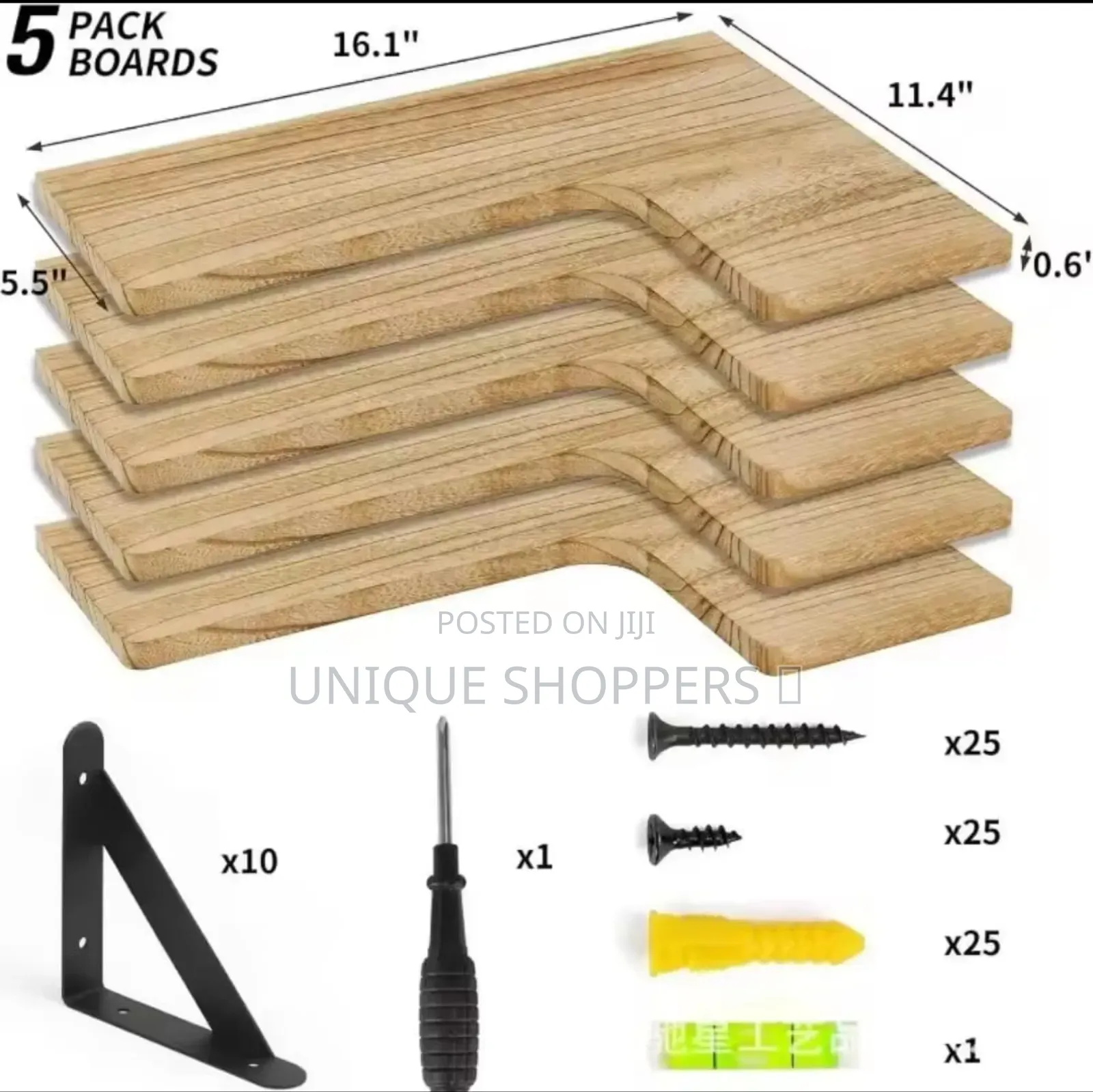 5 in 1 Rustic Wood Floating Shelves -5pc Set