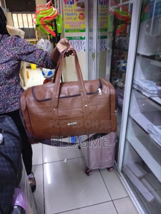 Brown Leather Large Duffle Bag - thumbnail 3
