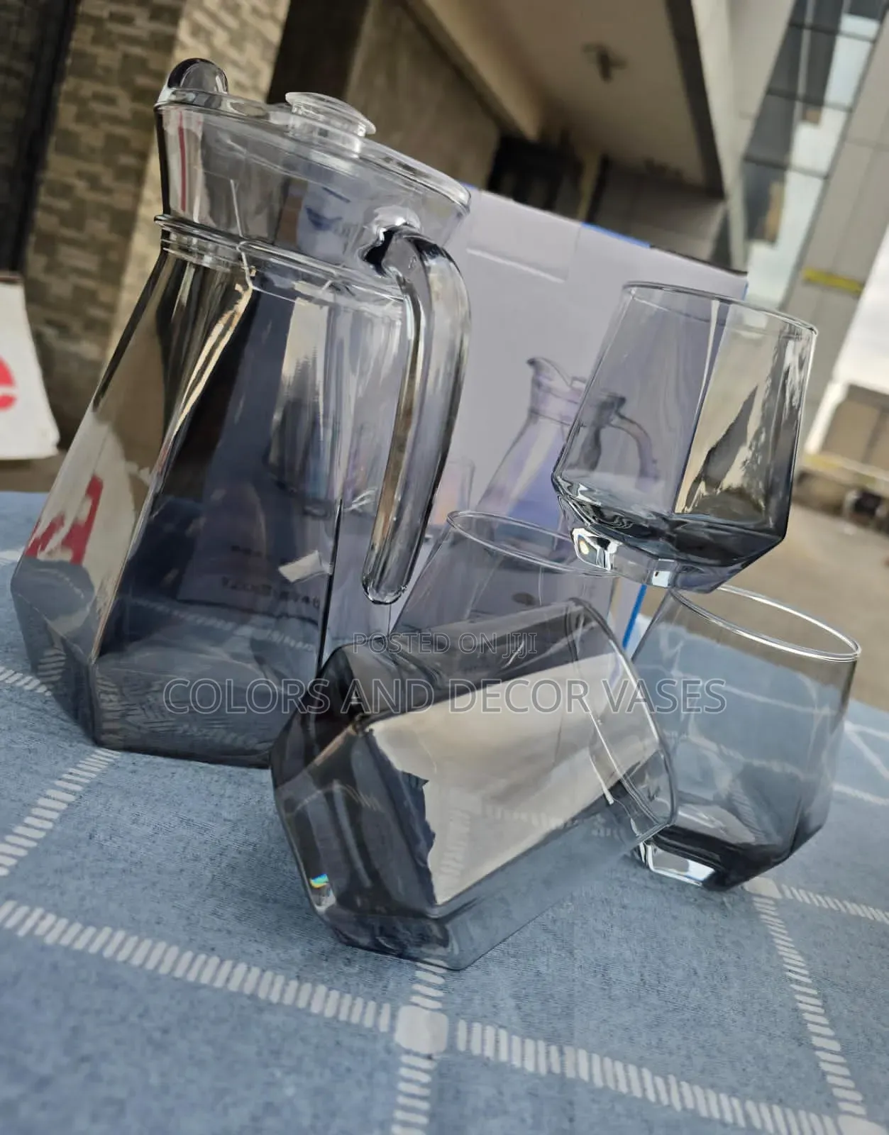 *5pc Set Borosilicate Glass Set;4 Hexagonal Glass.1 Jug 1.44l.