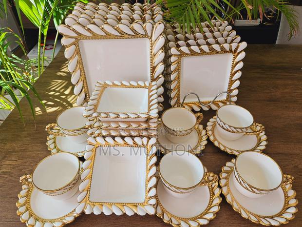 30pcs Ceramic Squared Dinner Set With Gold Rim Now Available - main view