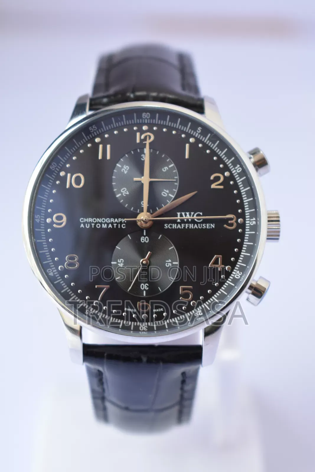 Iwc Shaffhausen Stainless Steel Black Leather