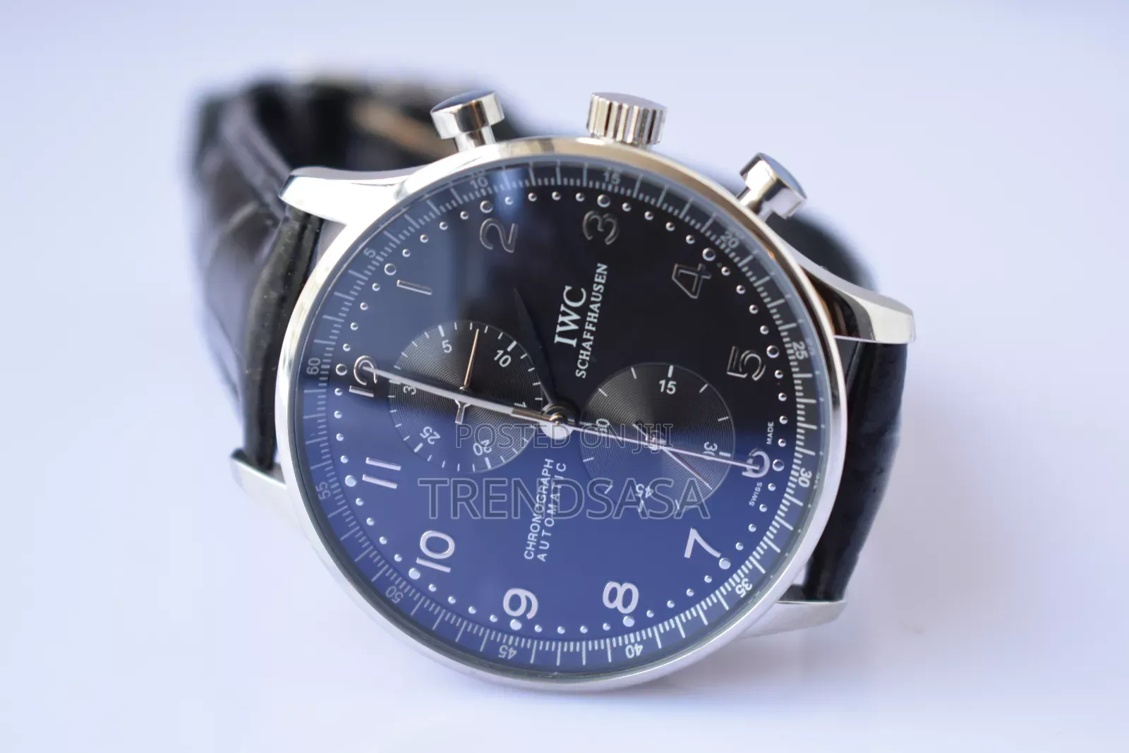 Iwc Shaffhausen Stainless Steel Black Leather